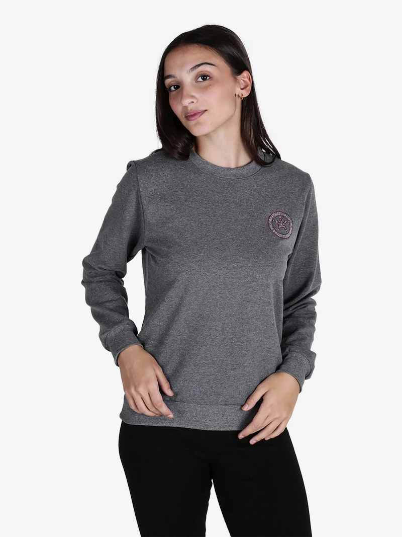 Felpa girocollo da donna sportiva con strass - grigio