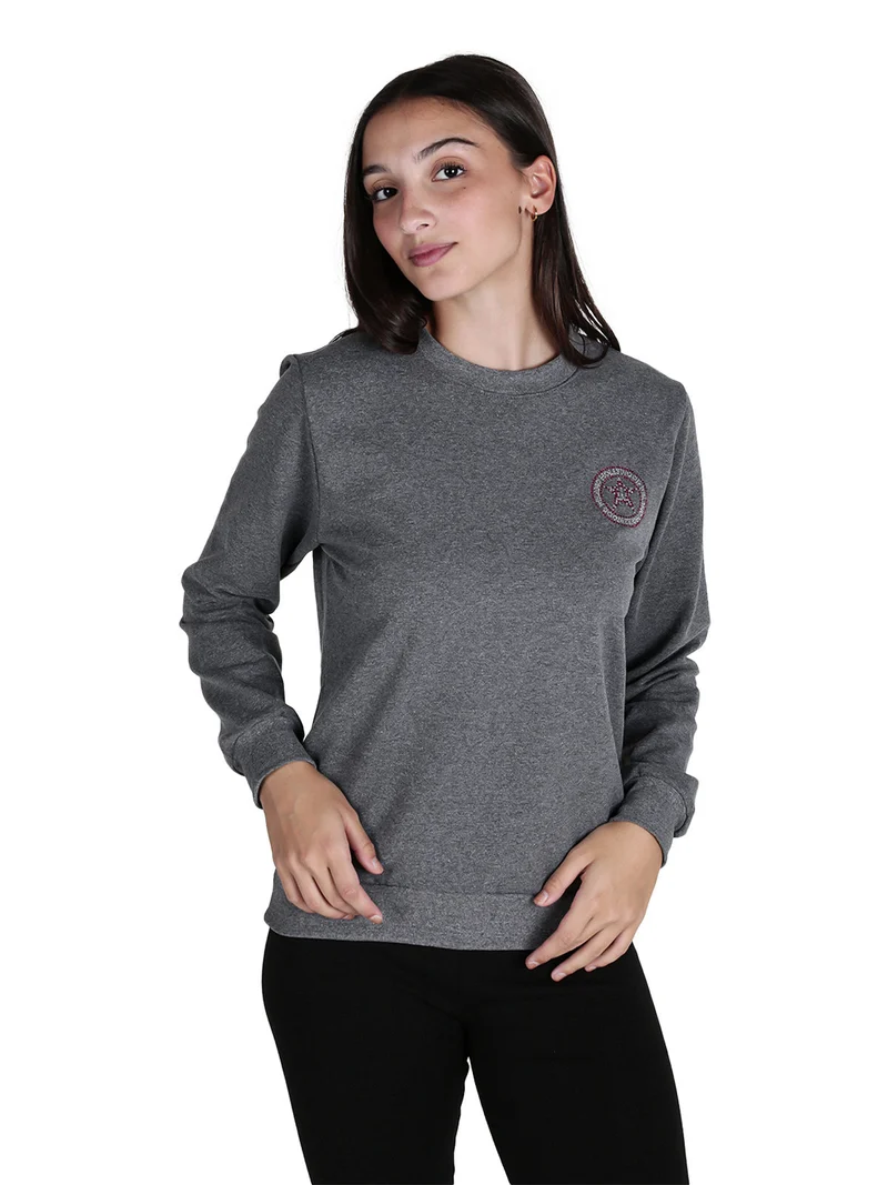 Felpa girocollo da donna sportiva con strass - grigio