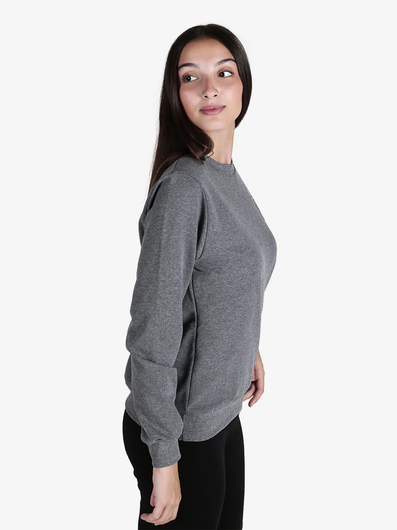 Felpa girocollo da donna sportiva con strass - grigio