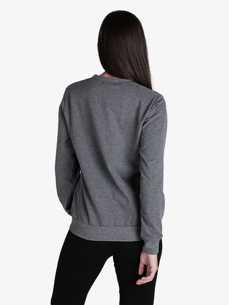 Felpa girocollo da donna sportiva con strass - grigio