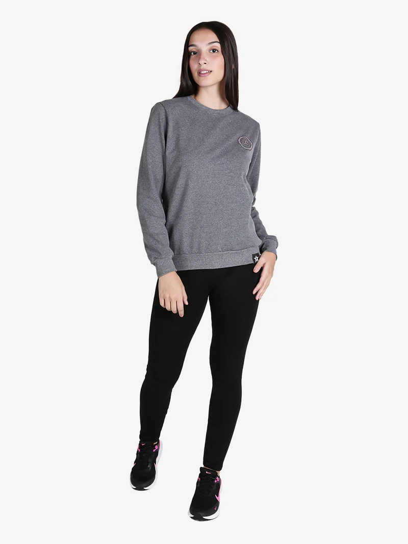 Felpa girocollo da donna sportiva con strass - grigio