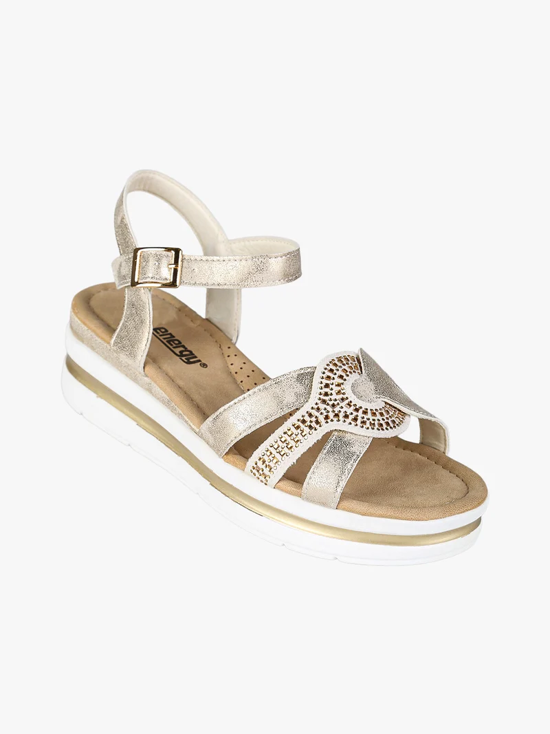 Sandali donna con cinturino alla caviglia con fibbia e zeppa - beige