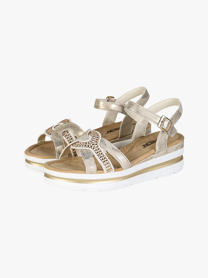 Sandali donna con cinturino alla caviglia con fibbia e zeppa - beige