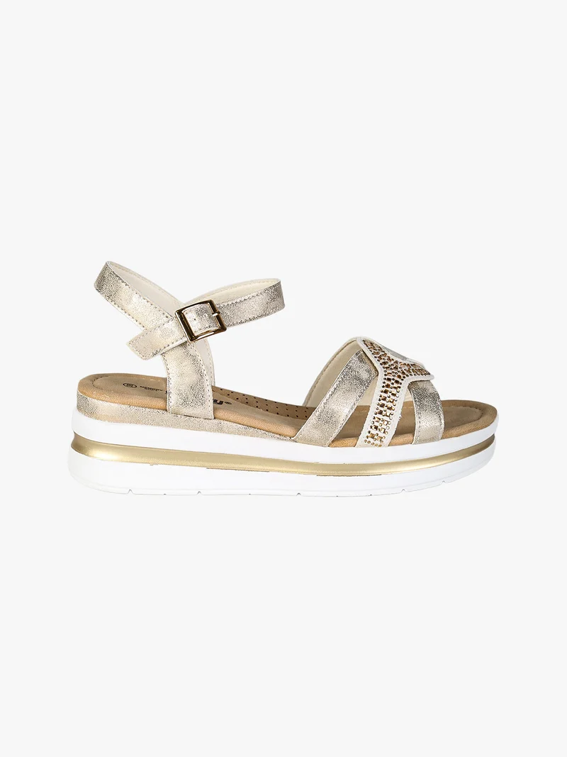 Sandali donna con cinturino alla caviglia con fibbia e zeppa - beige