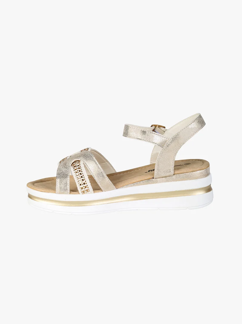 Sandali donna con cinturino alla caviglia con fibbia e zeppa - beige