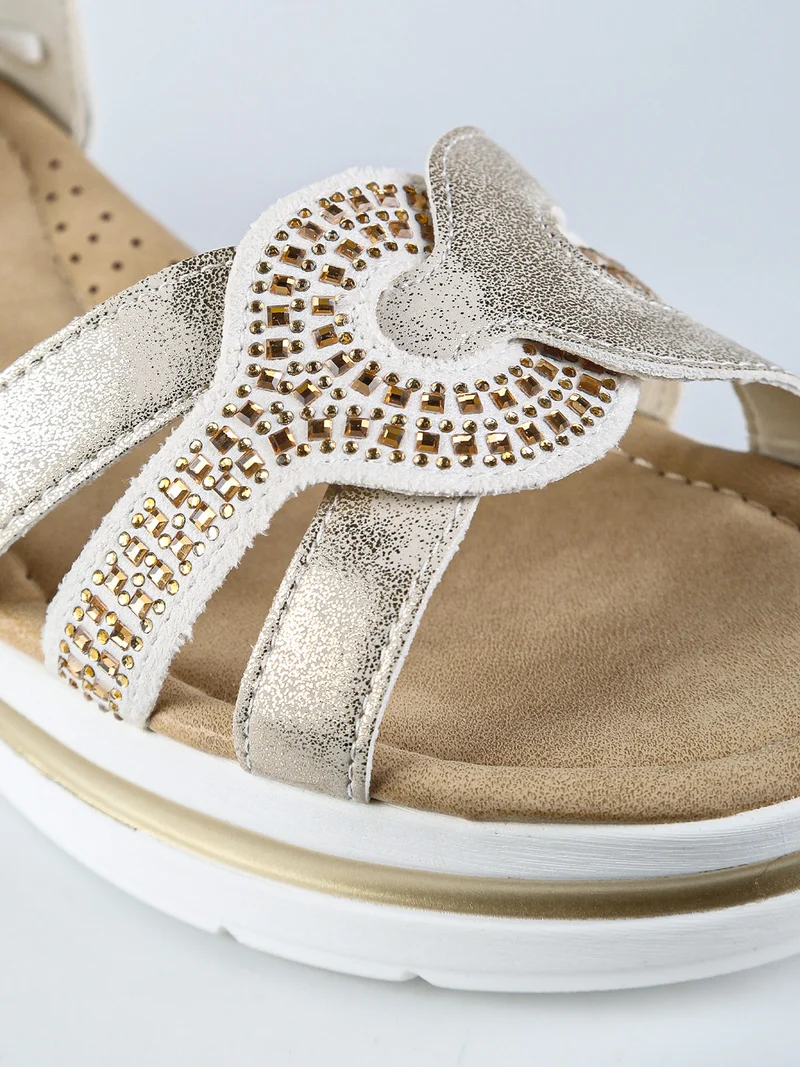 Sandali donna con cinturino alla caviglia con fibbia e zeppa - beige