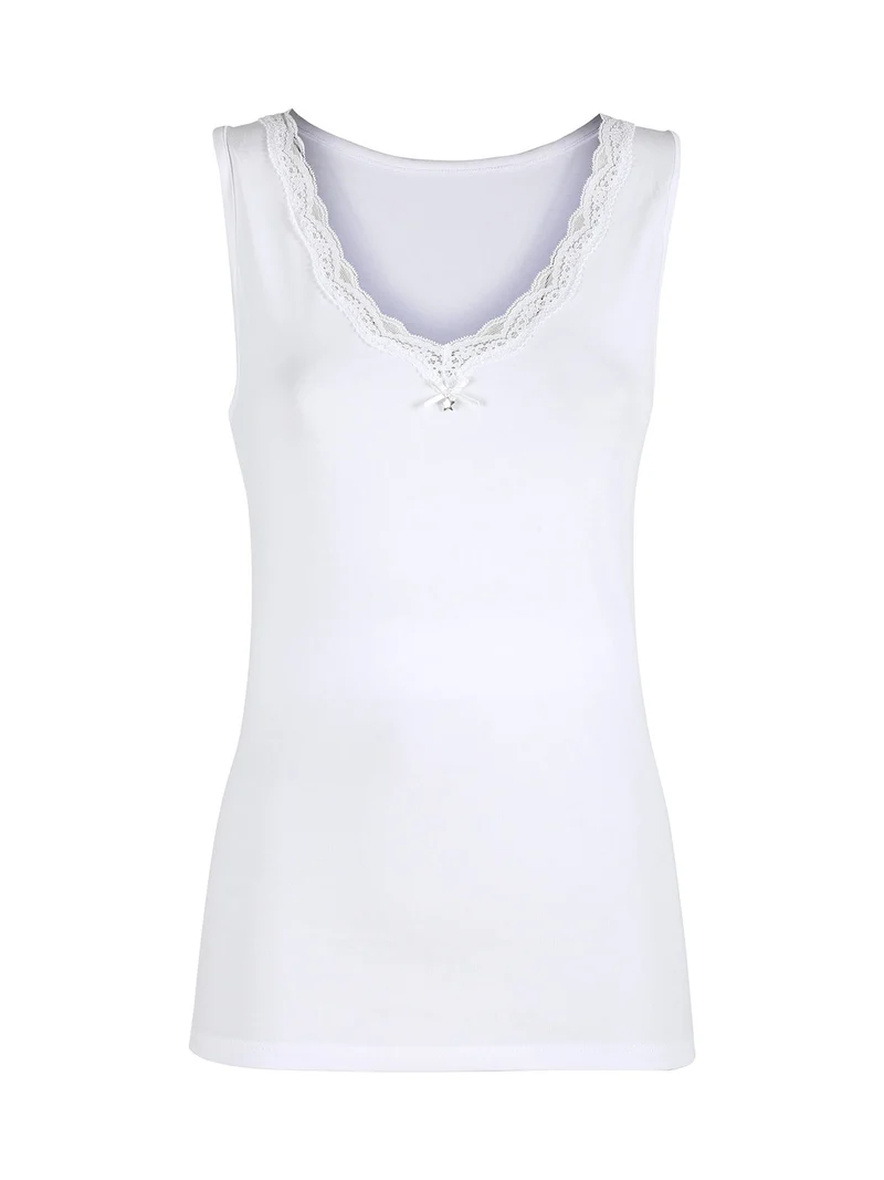 1436 Canotta donna spalla larga in cotone bio - bianco
