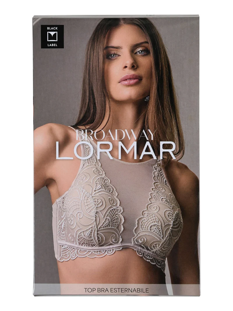 Broadway coordinato intimo da donna in pizzo e tulle con top bra + brasiliana COPPA B - nero
