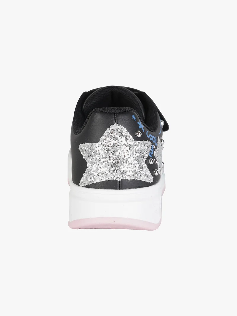 Sneakers da ragazza con stampe disegni e cinturino a strappo - nero