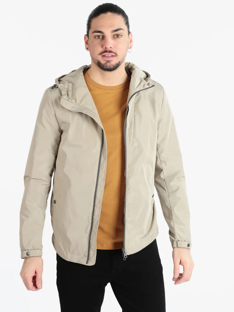 F5241 Giacca leggera da uomo con cappuccio - taupe
