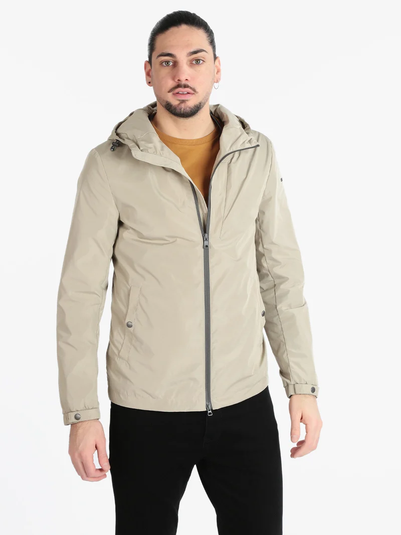 F5241 Giacca leggera da uomo con cappuccio - taupe