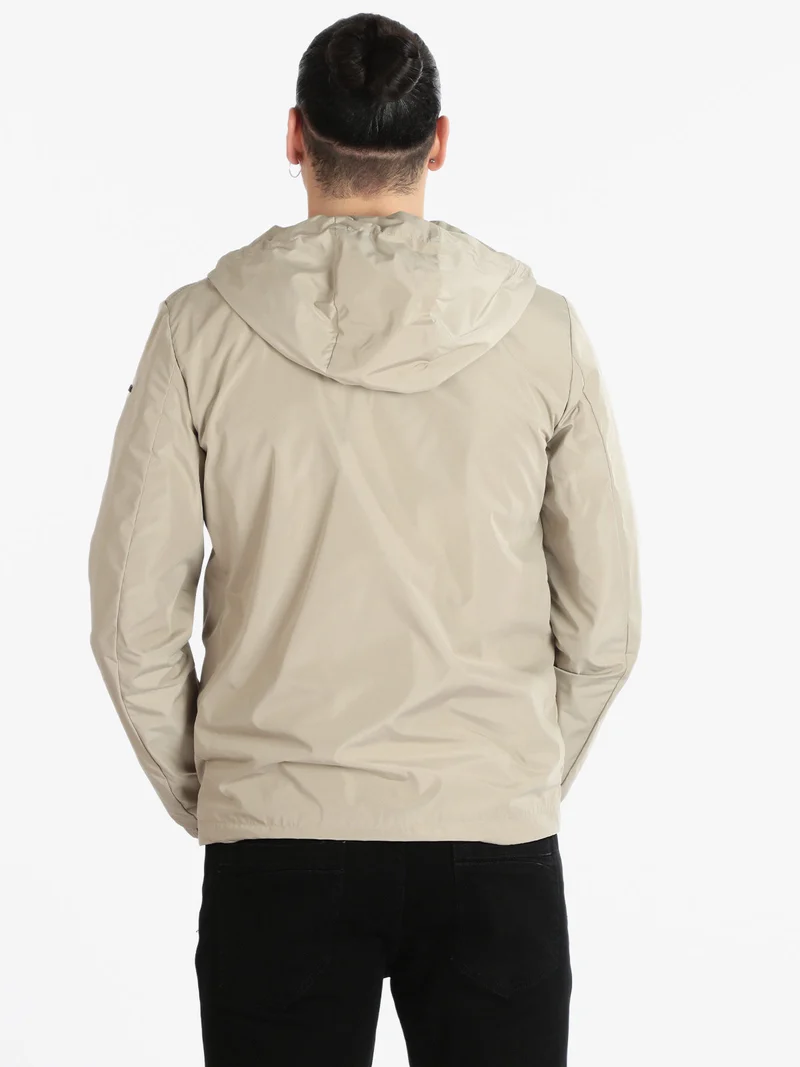 F5241 Giacca leggera da uomo con cappuccio - taupe