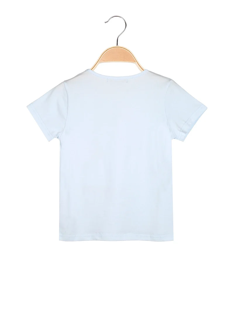 T-shirt da bambina in cotone con stampa disegno e strass - azzurro
