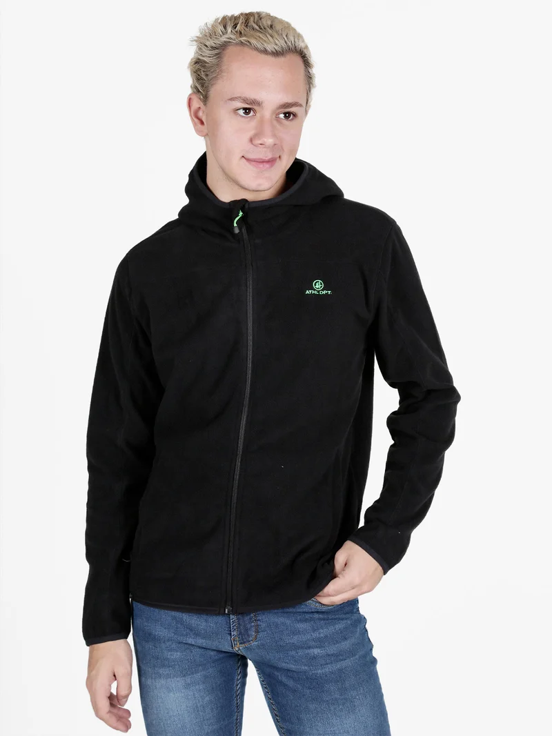Felpa in pile da uomo con cappuccio e zip - nero