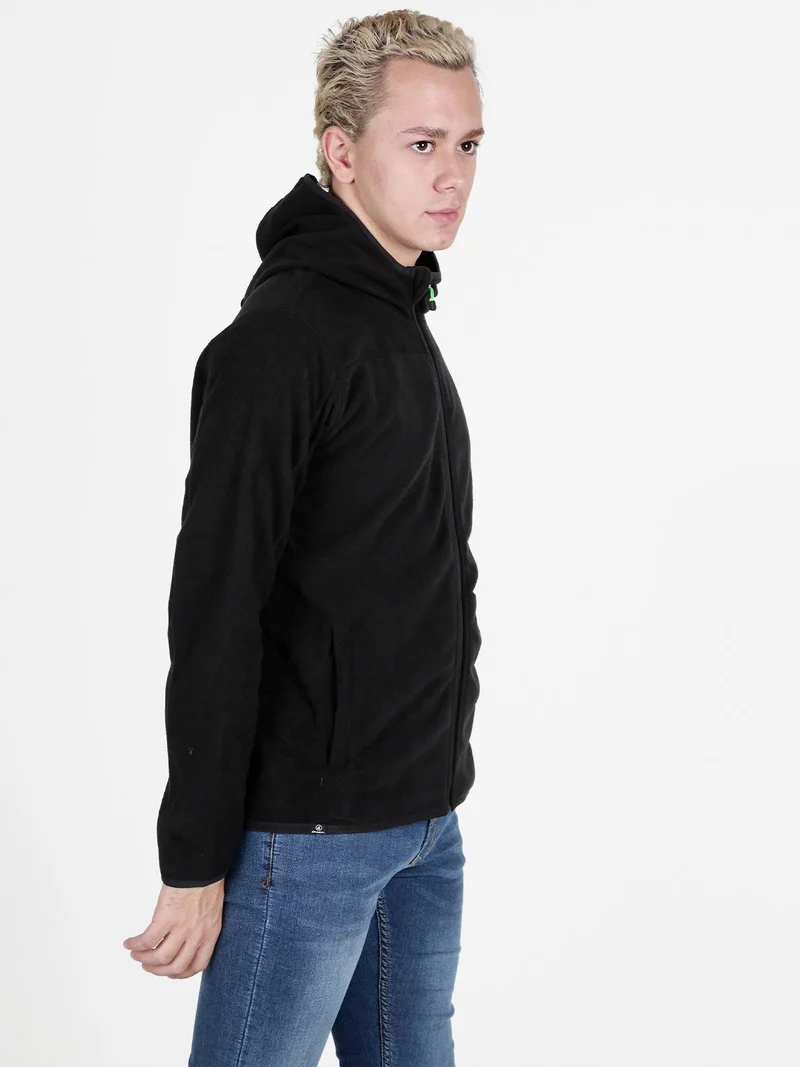 Felpa in pile da uomo con cappuccio e zip - nero