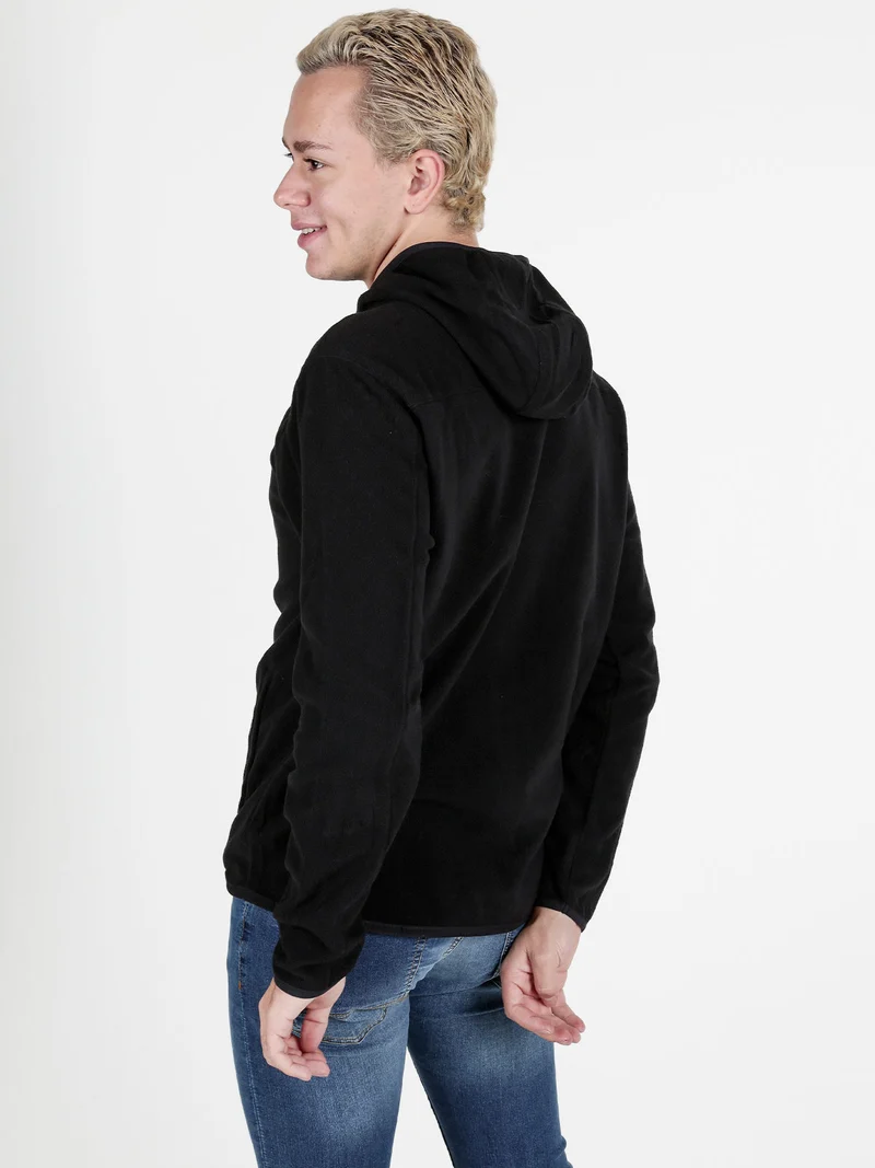 Felpa in pile da uomo con cappuccio e zip - nero