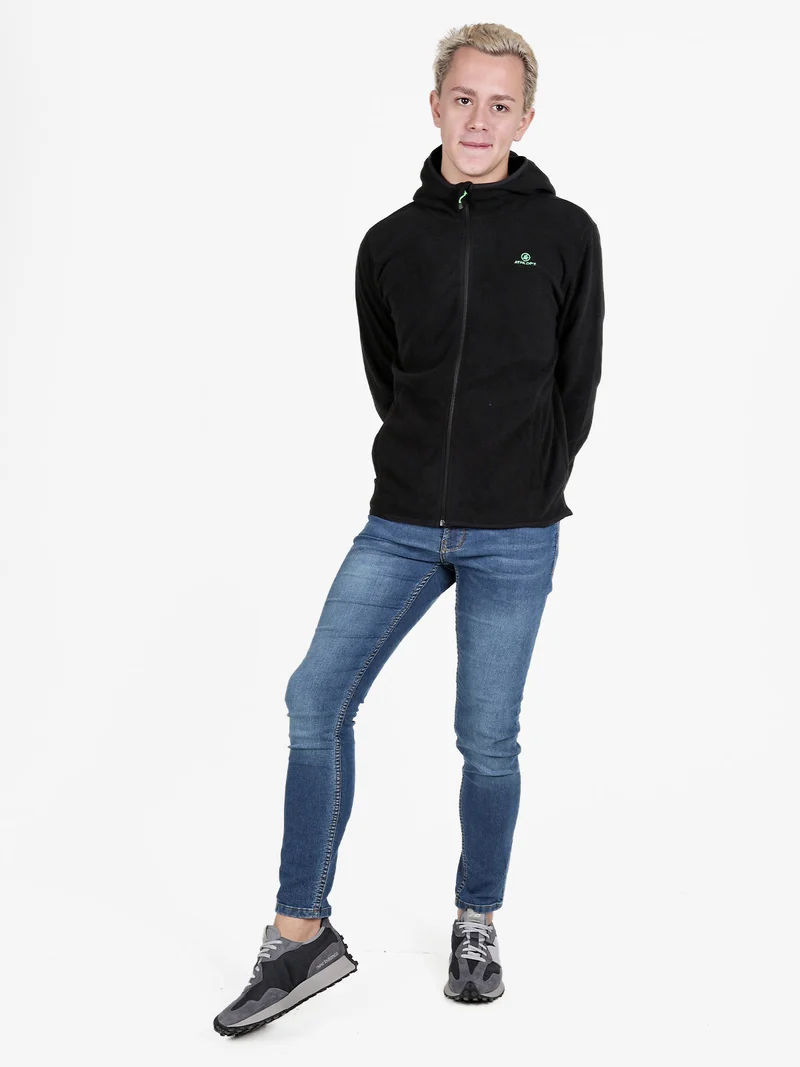 Felpa in pile da uomo con cappuccio e zip - nero