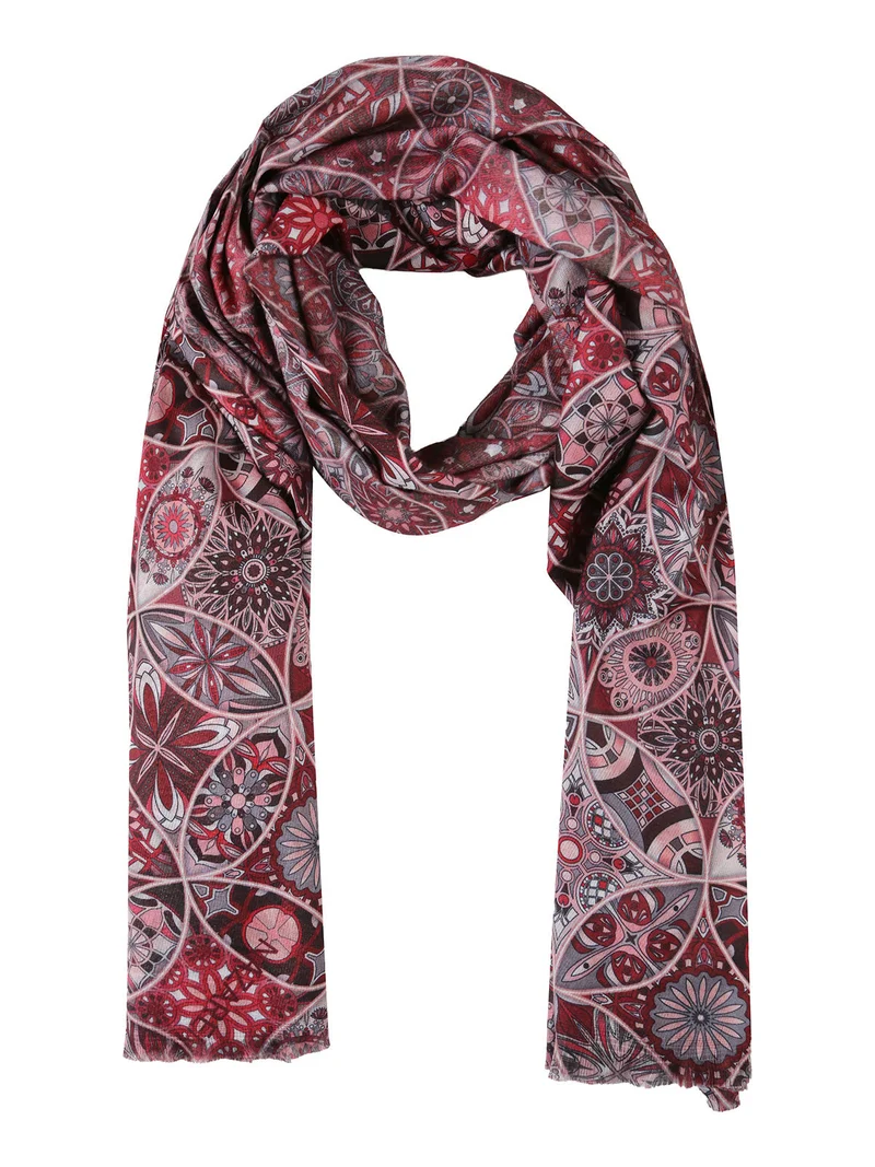 Sciarpa donna con stampe e finale sfrangiato - rosso