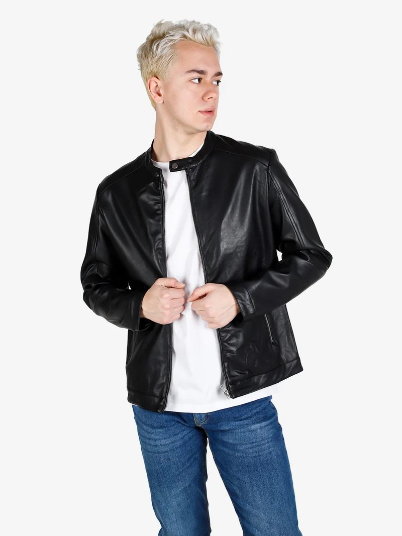 Giacca uomo in ecopelle con zip - nero