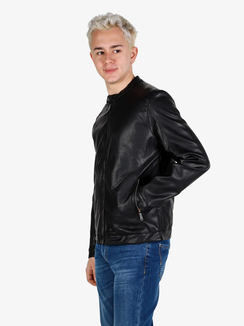 Giacca uomo in ecopelle con zip - nero
