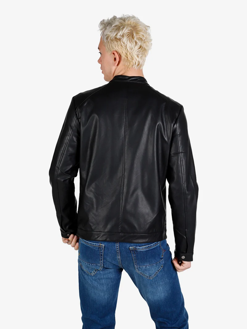 Giacca uomo in ecopelle con zip - nero