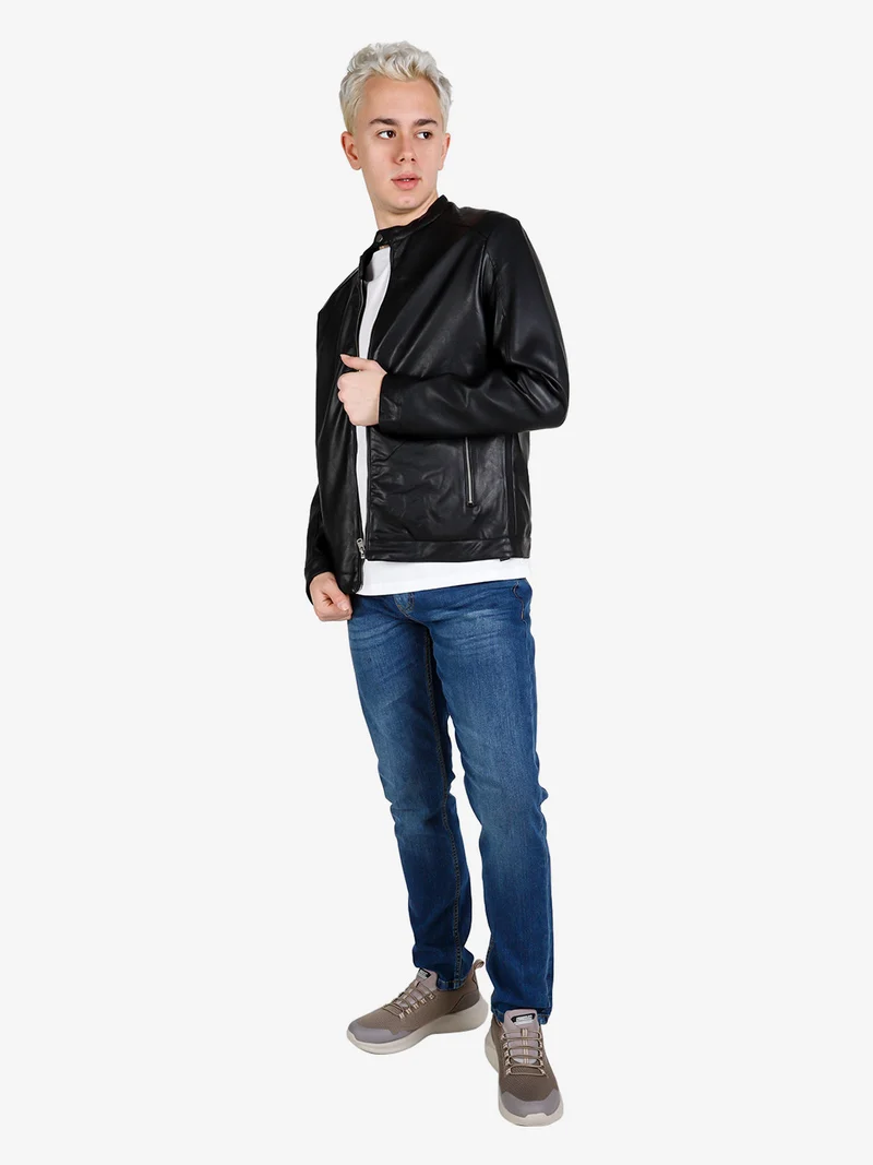 Giacca uomo in ecopelle con zip - nero