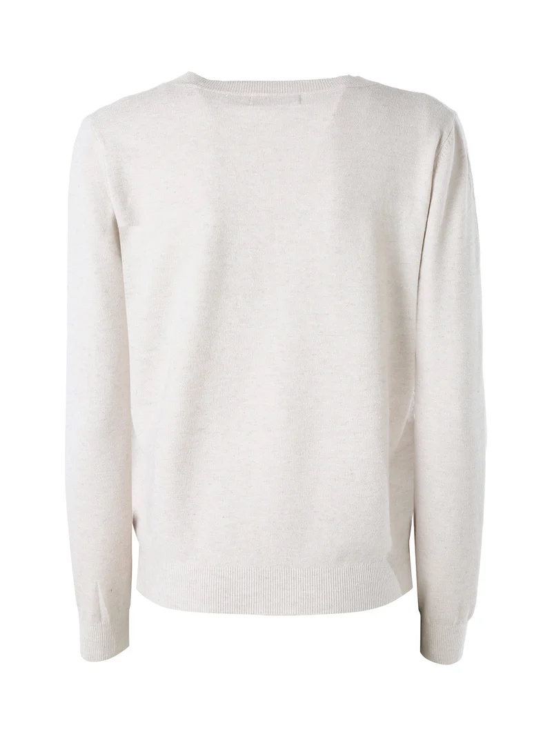 Pullover donna in maglia con scollo a V e dettagli lurex - beige