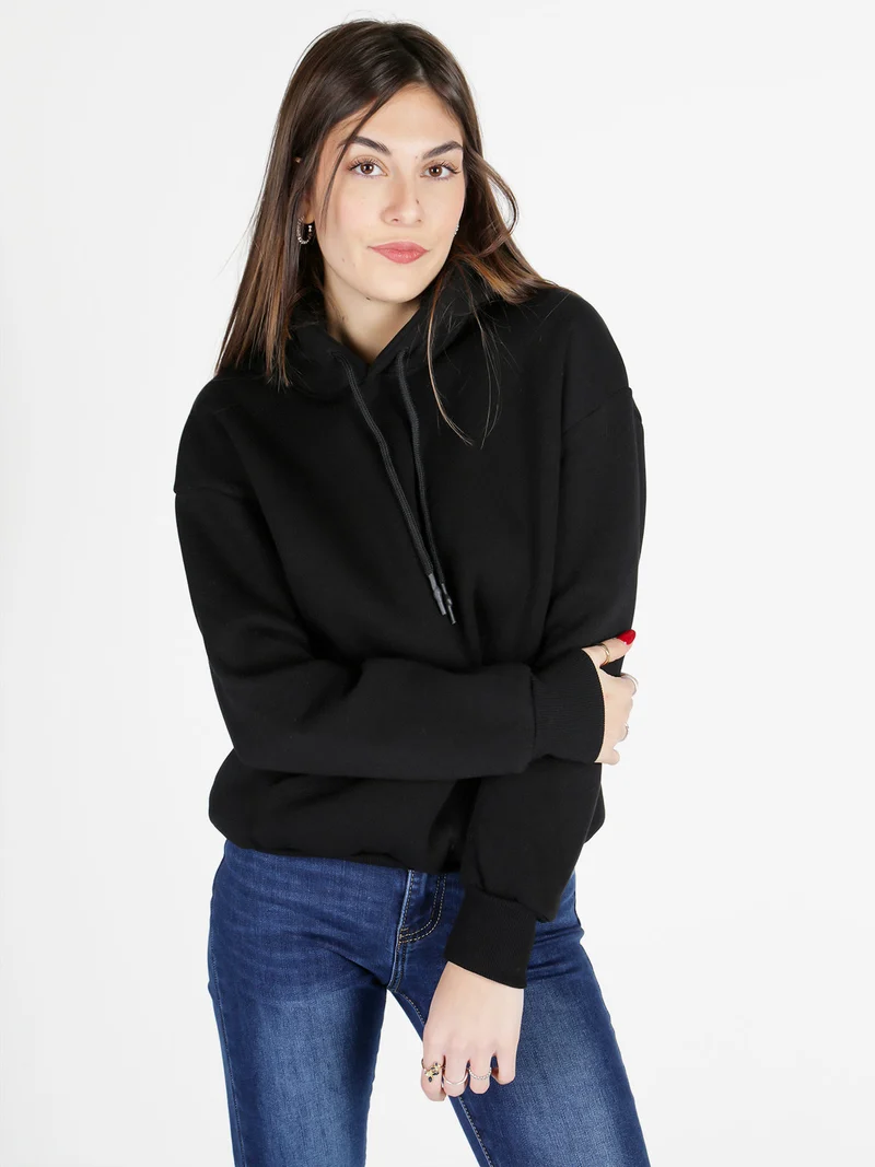Felpa pesante da donna con cappuccio - nero
