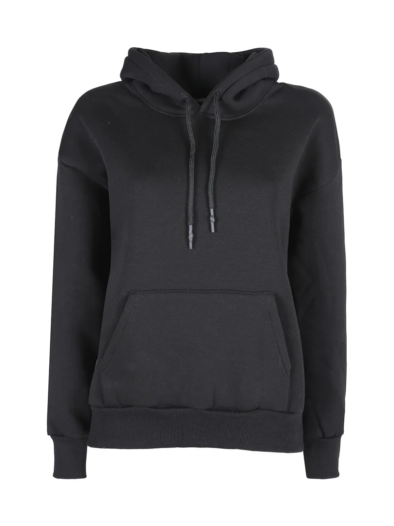 Felpa pesante da donna con cappuccio - nero