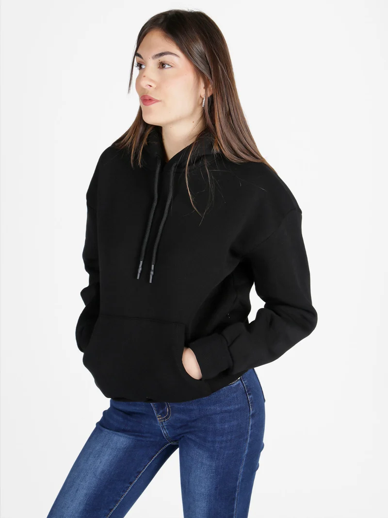 Felpa pesante da donna con cappuccio - nero