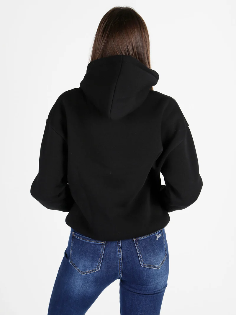 Felpa pesante da donna con cappuccio - nero