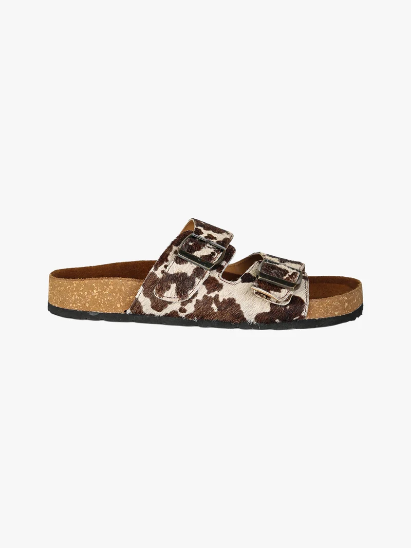 Ciabatte donna in pelle animalier con doppia fibbia - bianco