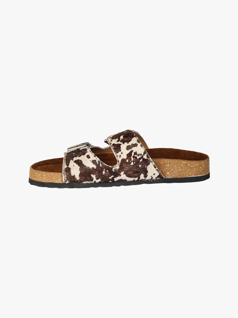 Ciabatte donna in pelle animalier con doppia fibbia - bianco