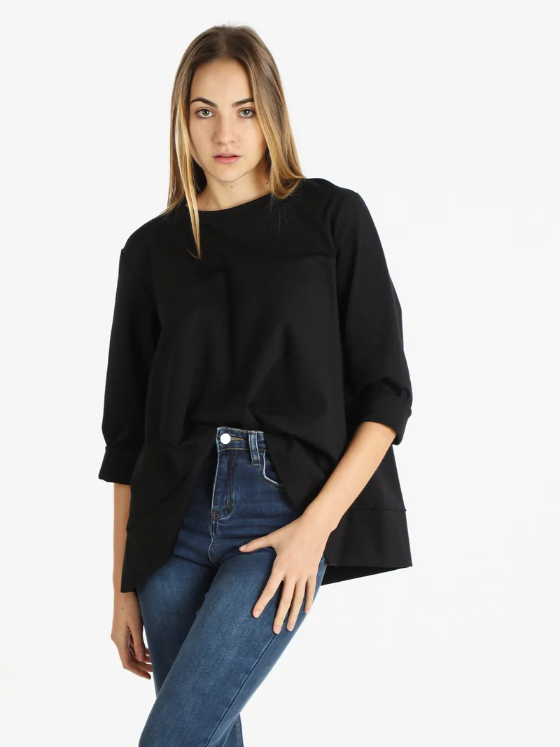Maglia donna oversize asimmetrica - nero