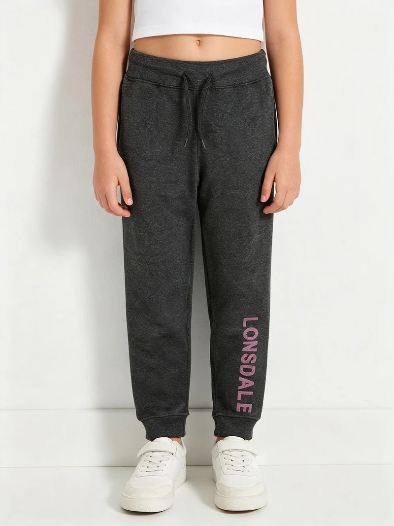 Pantaloni tuta da ragazza felpati con scritta - grigio scuro