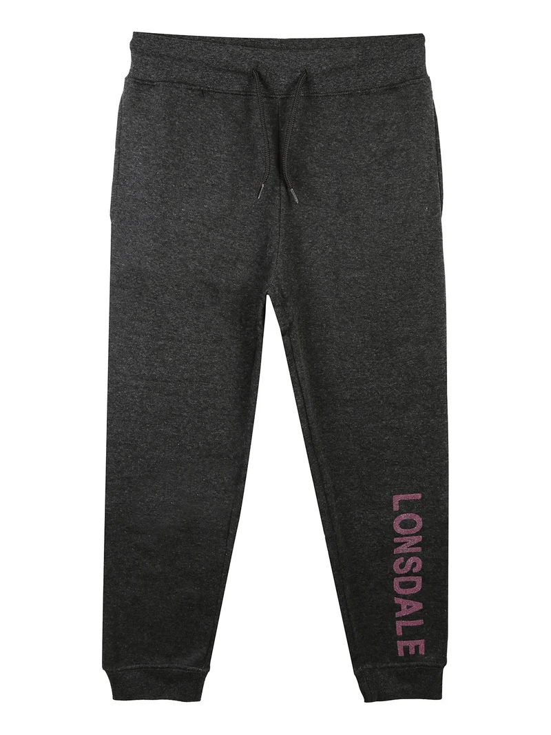 Pantaloni tuta da ragazza felpati con scritta - grigio scuro
