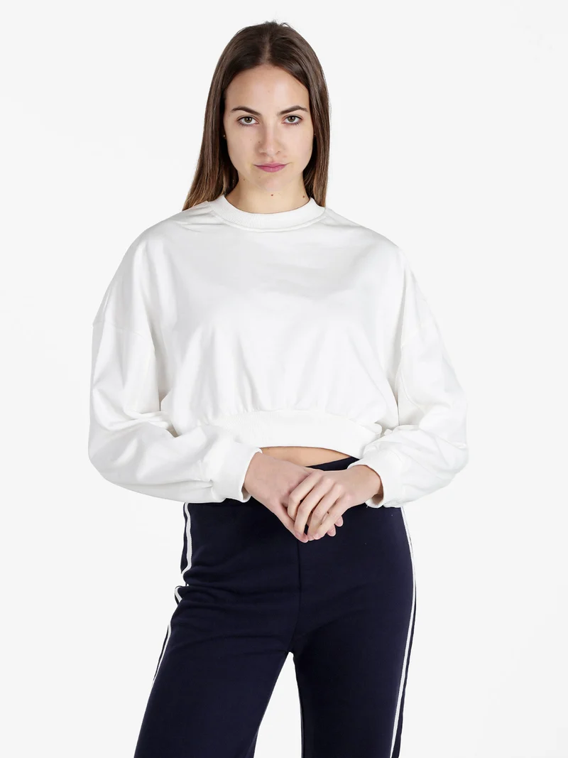 Felpa cropped da donna oversize - bianco