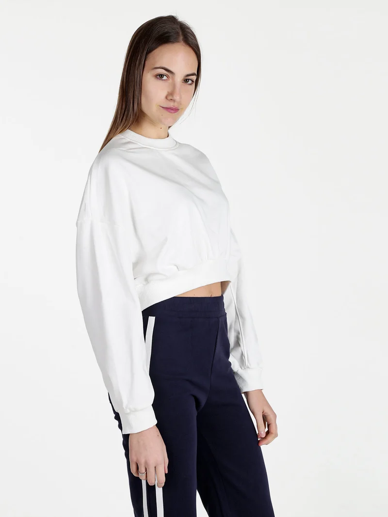 Felpa cropped da donna oversize - bianco