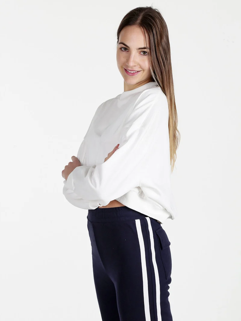 Felpa cropped da donna oversize - bianco