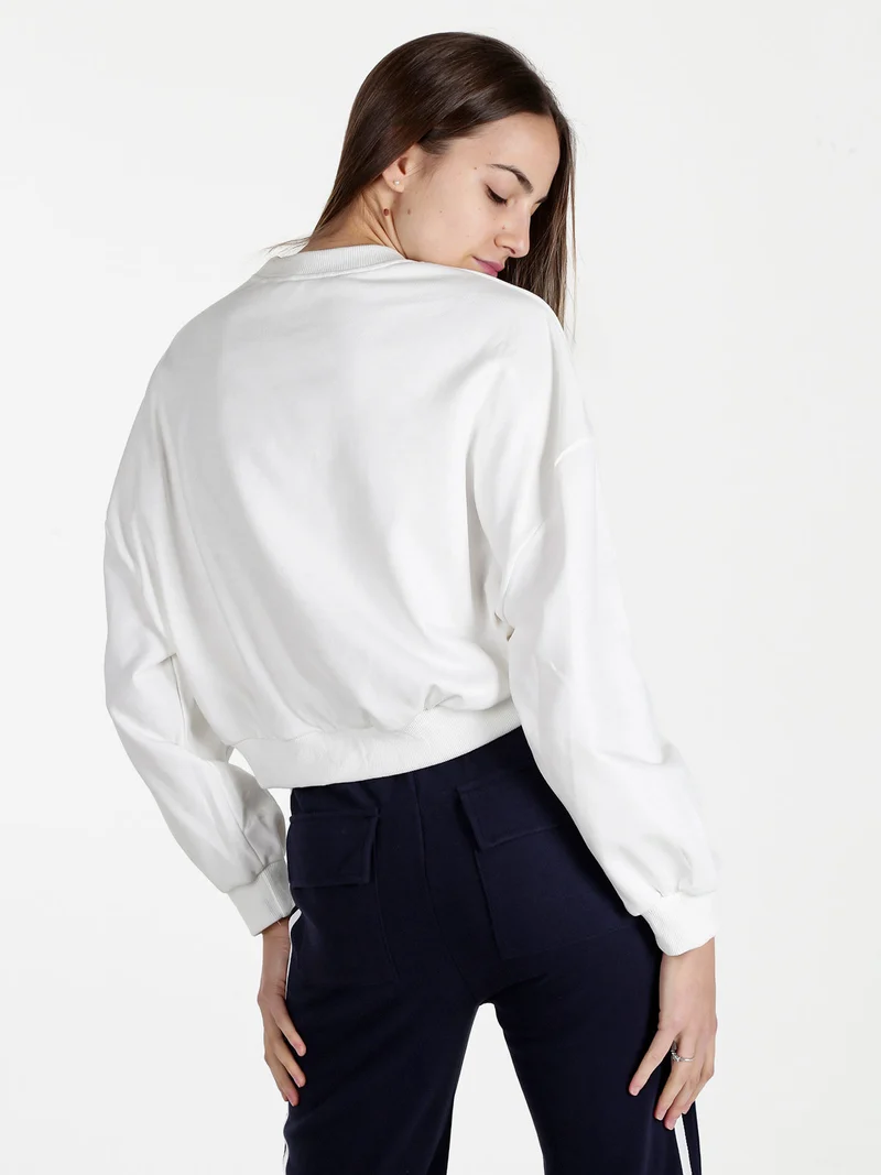 Felpa cropped da donna oversize - bianco