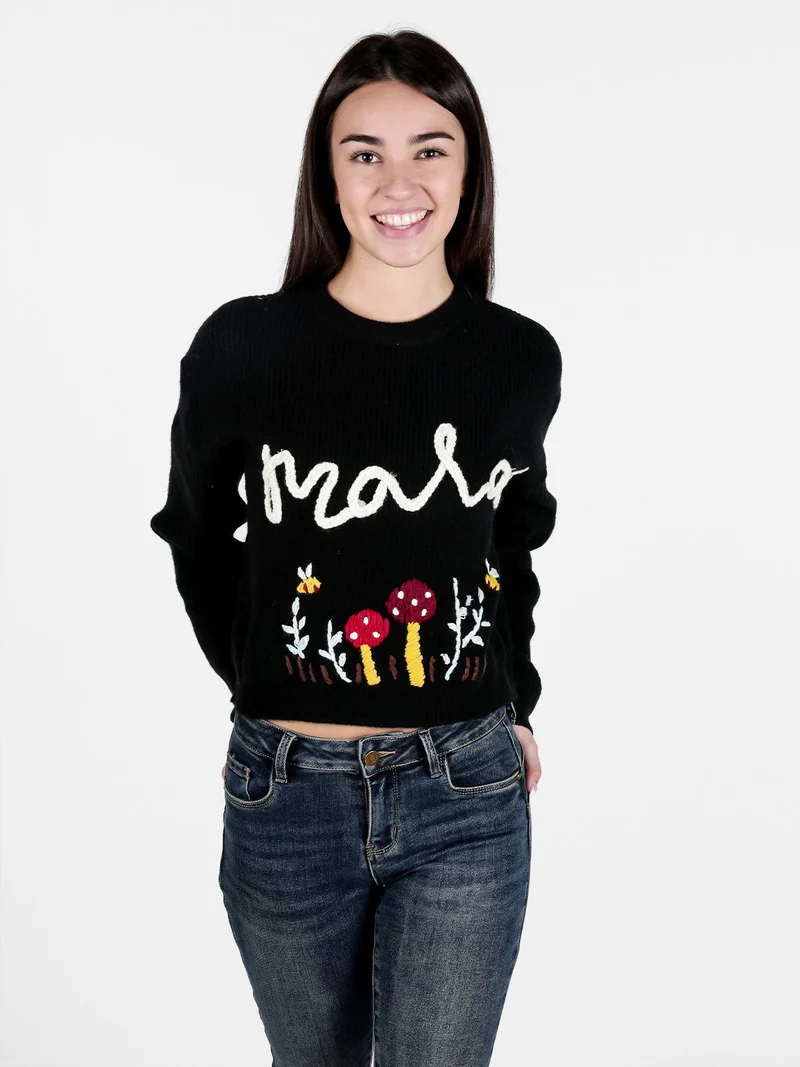 Maglione donna oversize con ricami - nero