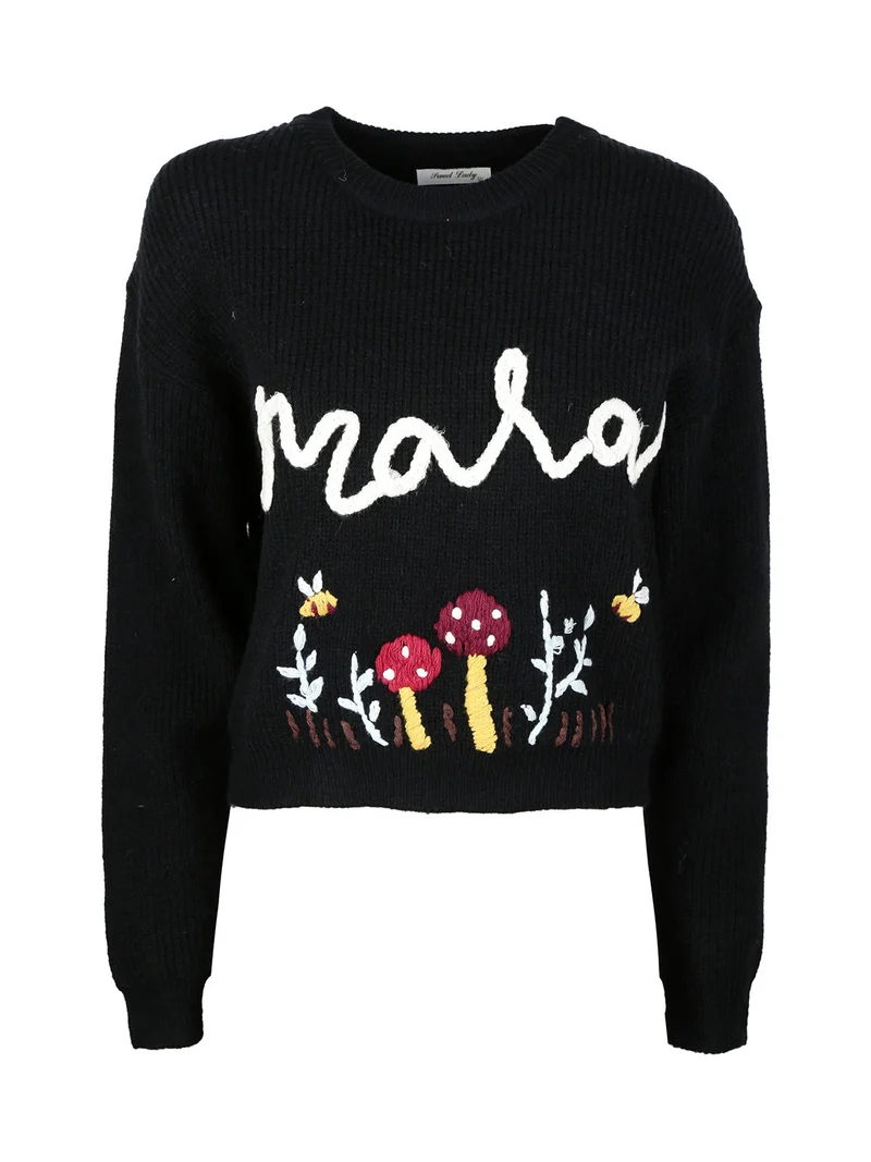 Maglione donna oversize con ricami - nero