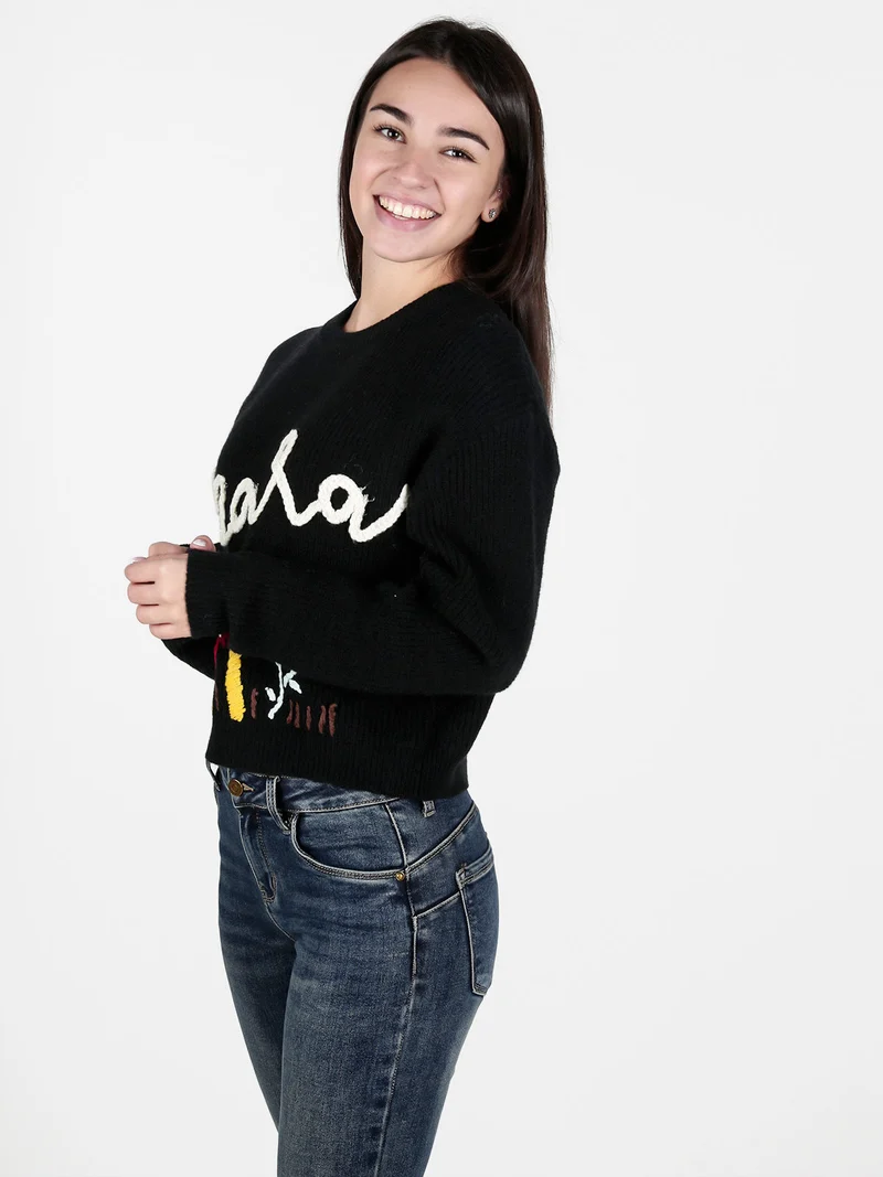 Maglione donna oversize con ricami - nero