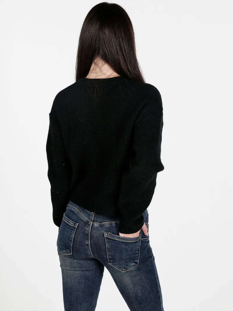 Maglione donna oversize con ricami - nero