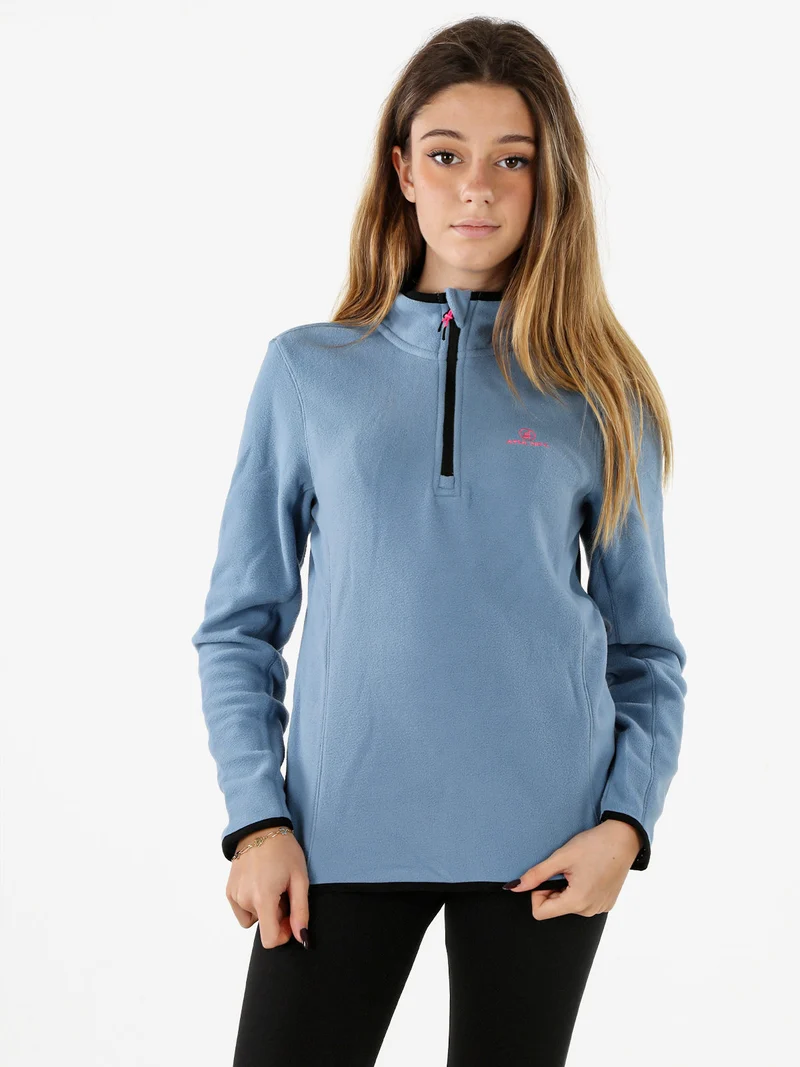 Felpa donna mezza zip in micropile - azzurro