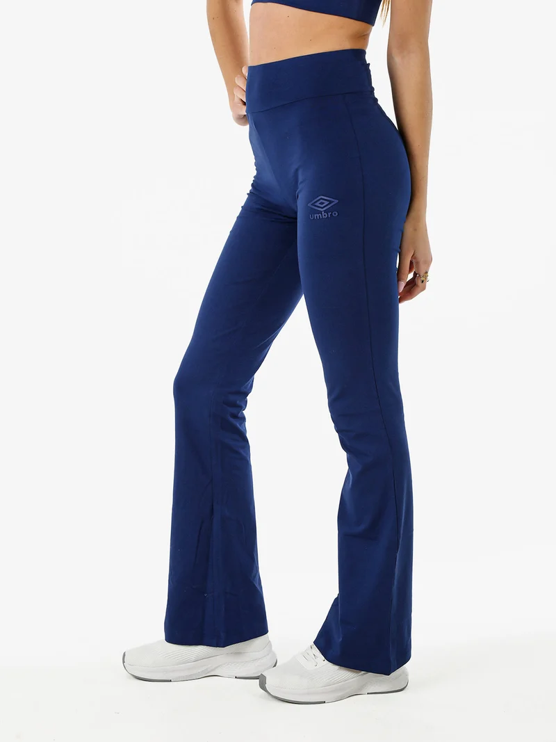 Leggings sportivi da donna in cotone elasticizzato con finale a zampa - blu