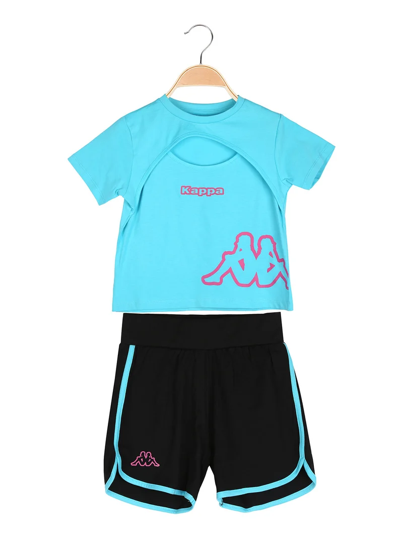 Completo corto 2 pezzi da ragazza con t-shirt e shorts - blu