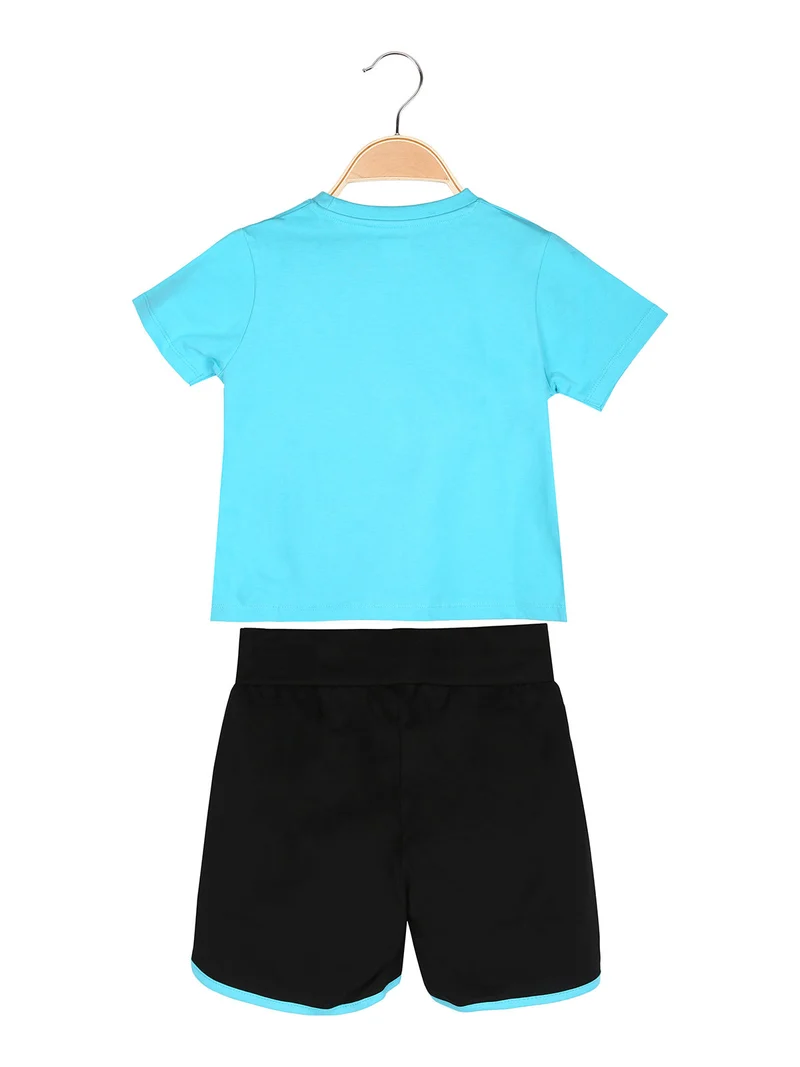 Completo corto 2 pezzi da ragazza con t-shirt e shorts - blu