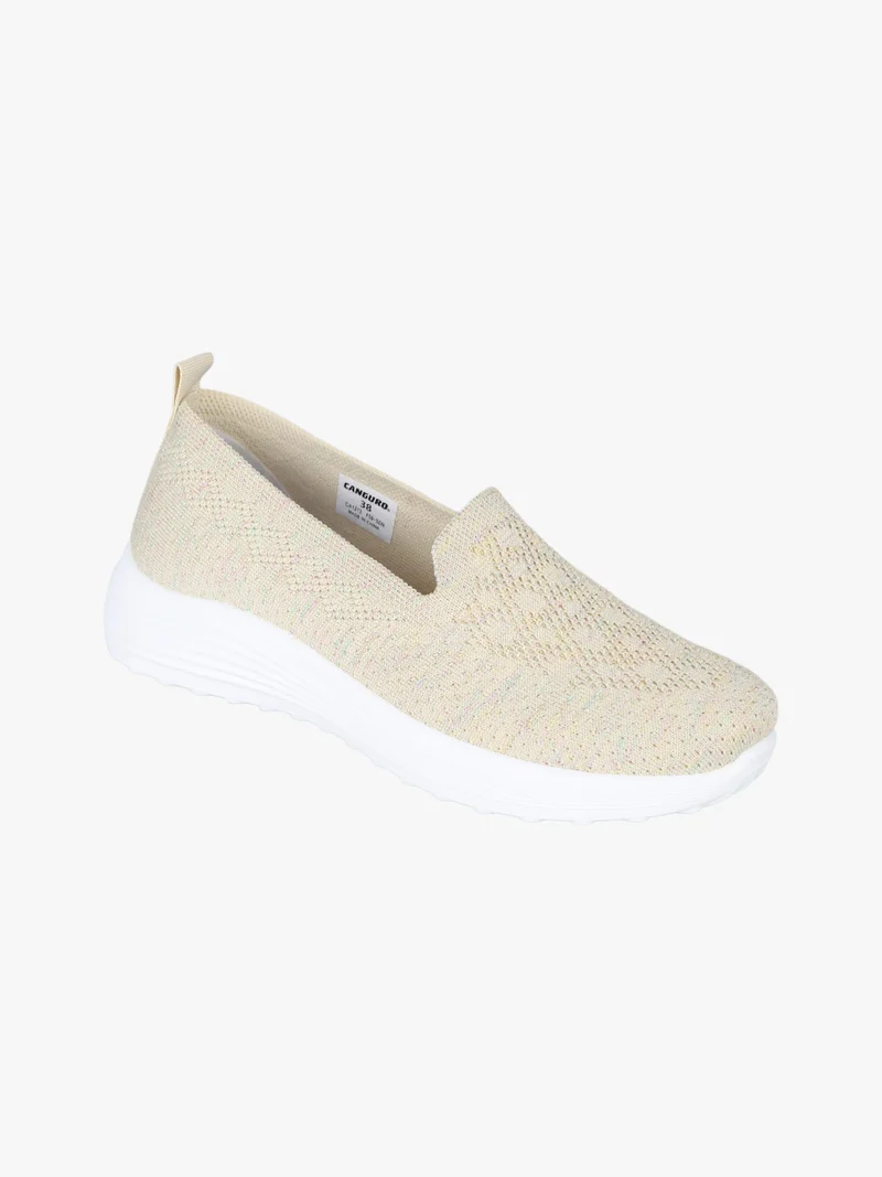 Sneakers donna slip on in maglia con zeppa - oro