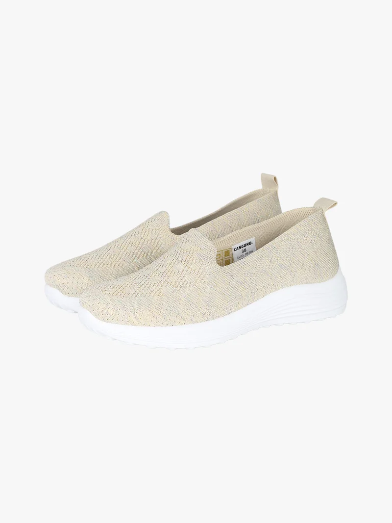 Sneakers donna slip on in maglia con zeppa - oro